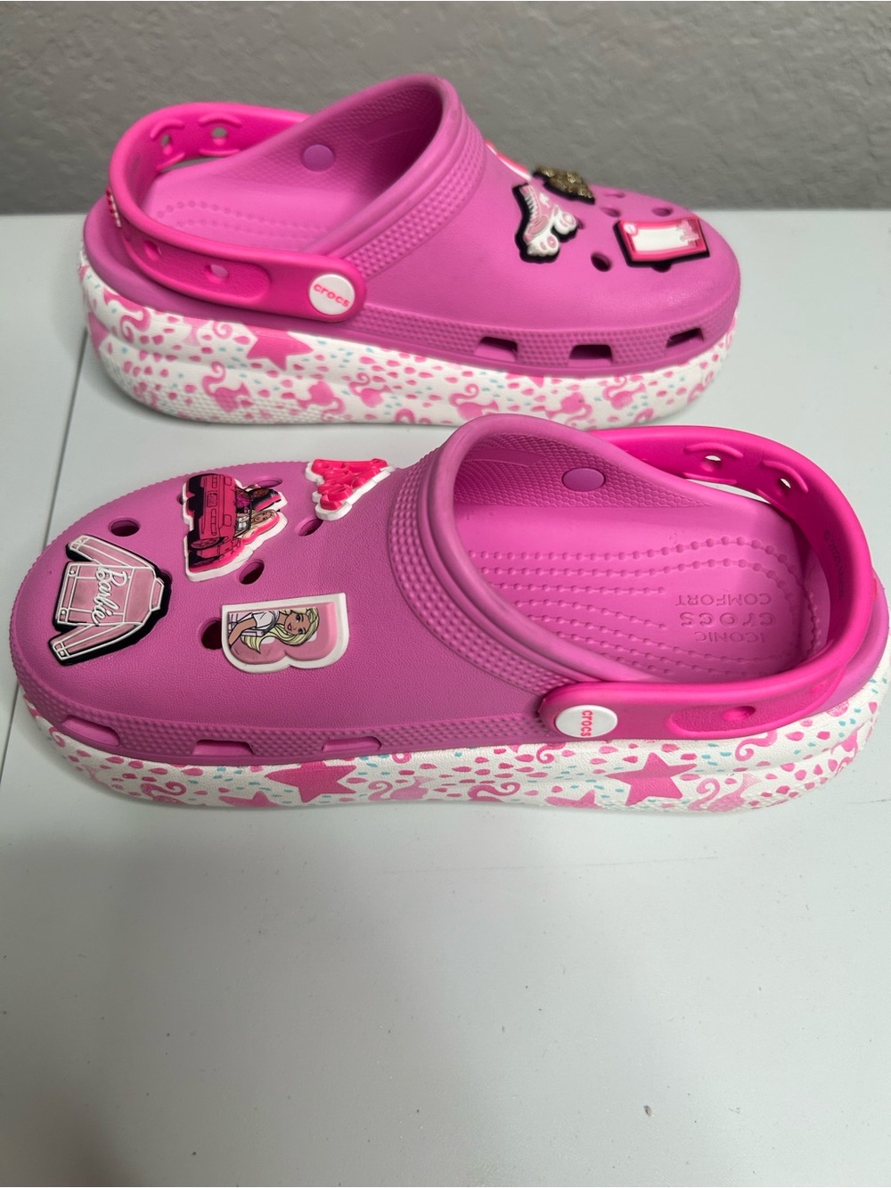 Crocs Kids Barbie Platform Clogs Pink Jibbitz Charms Girls - Picture 4 of 8